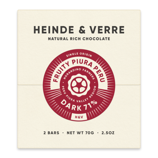 Reep Heinde en Verre Fruity Piura Peru Dark 71%, pure bean to bar chocolade