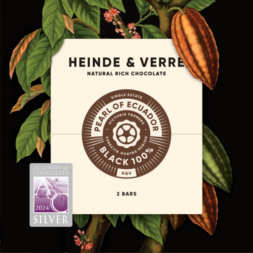 Reep Heinde en Verre Pearl of Ecuador 100%, pure cacao zonder suiker