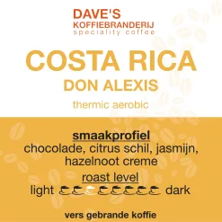 Costa Rica Don Alexis, licht gebrande natural koffie van Dave's Koffiebranderij