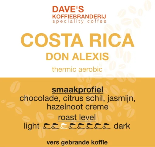Costa Rica Don Alexis, licht gebrande natural koffie van Dave's Koffiebranderij