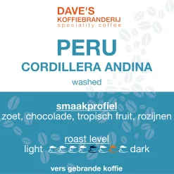 Peru Cordillera Andina Churupampa, koffie in medium en donkere branding van Dave's Koffiebranderij