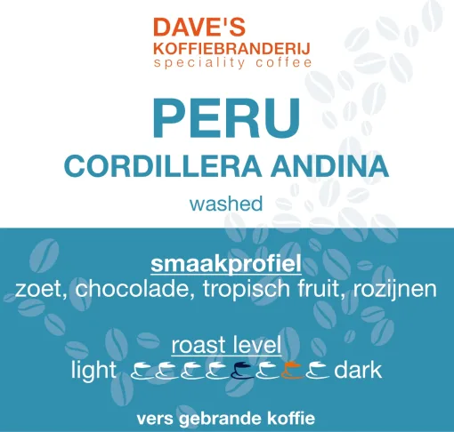 Peru Cordillera Andina Churupampa, koffie in medium en donkere branding van Dave's Koffiebranderij