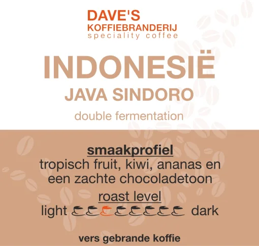 Indonesië Java Sindoro Double Fermentation, licht gebrande koffie van Dave's Koffiebranderij