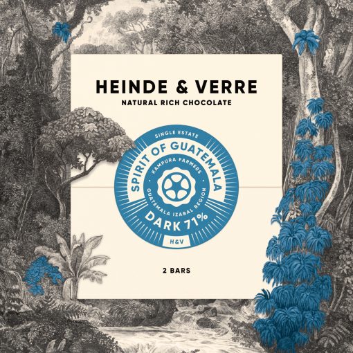 Verpakking Heinde en Verre Spirit of Guatemala Dark 71%, bean to bar pure chocolade uit Guatemala