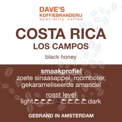 Etiket Costa Rica Los Campos Black Honey met smaakprofiel en roast level