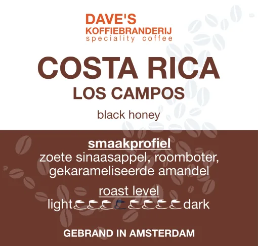 Etiket Costa Rica Los Campos Black Honey met smaakprofiel en roast level